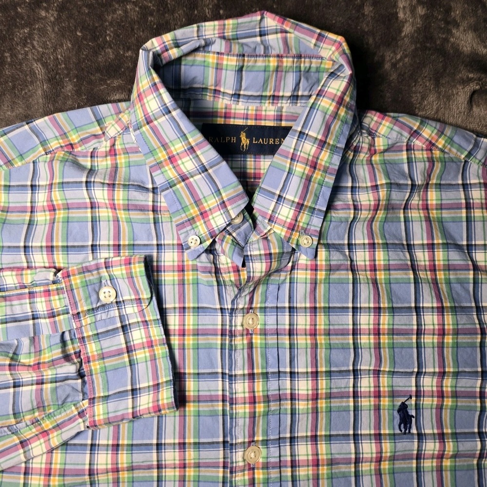 Ralph Lauren Shirt‎ Mens Medium Blue Plaid Button Down Long Sleeve